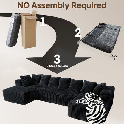 U-Shaped Modular Sectional Sofa in Black Polyester - 6-Seat Indoor Lounge with Ergonomic Foam