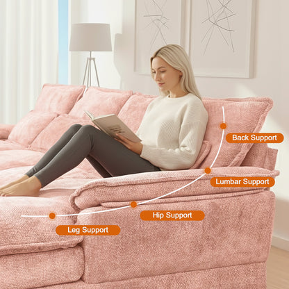 U-Shaped Pink Chenille Sectional Sofa with Solid Wood Frame – 4-Seat Modular Living Room Couch