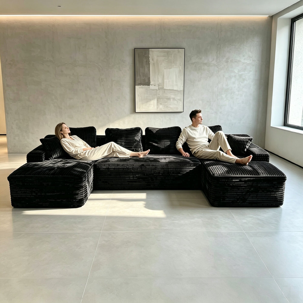 Oversized 5-Seater Modular Sectional Sofa, Convertible Chaise, Boneless Design