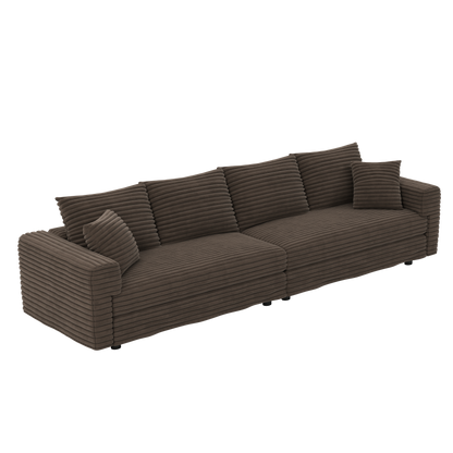 102.4" Plush Corduroy 4-Seater Sofa, Deep Seat Cloud Couch with Pillows