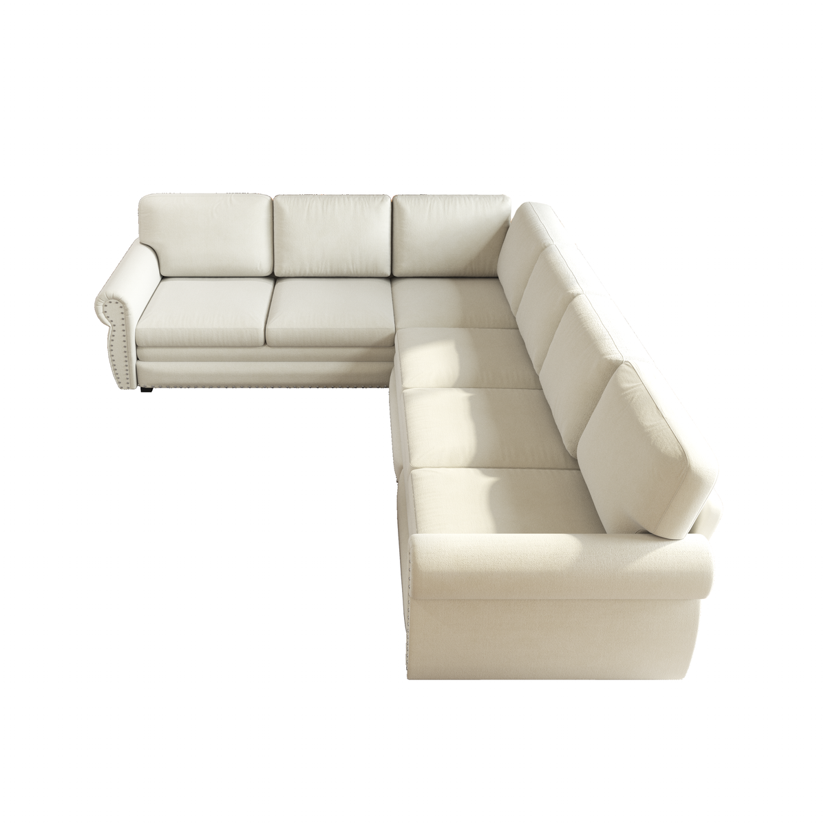L-Shaped Chenille Sectional Sofa with Pull-Out Bed & Rolled Arm