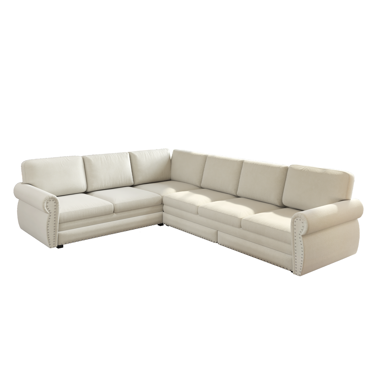 L-Shaped Chenille Sectional Sofa with Pull-Out Bed & Rolled Arm