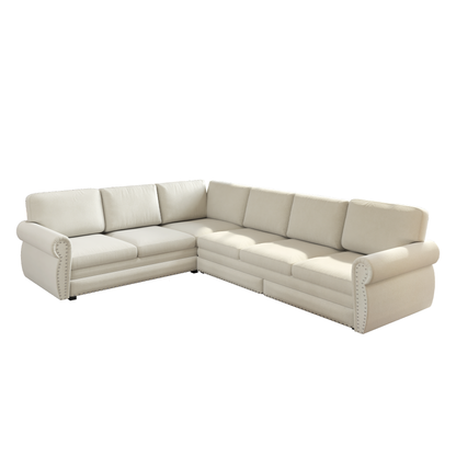 L-Shaped Chenille Sectional Sofa with Pull-Out Bed & Rolled Arm