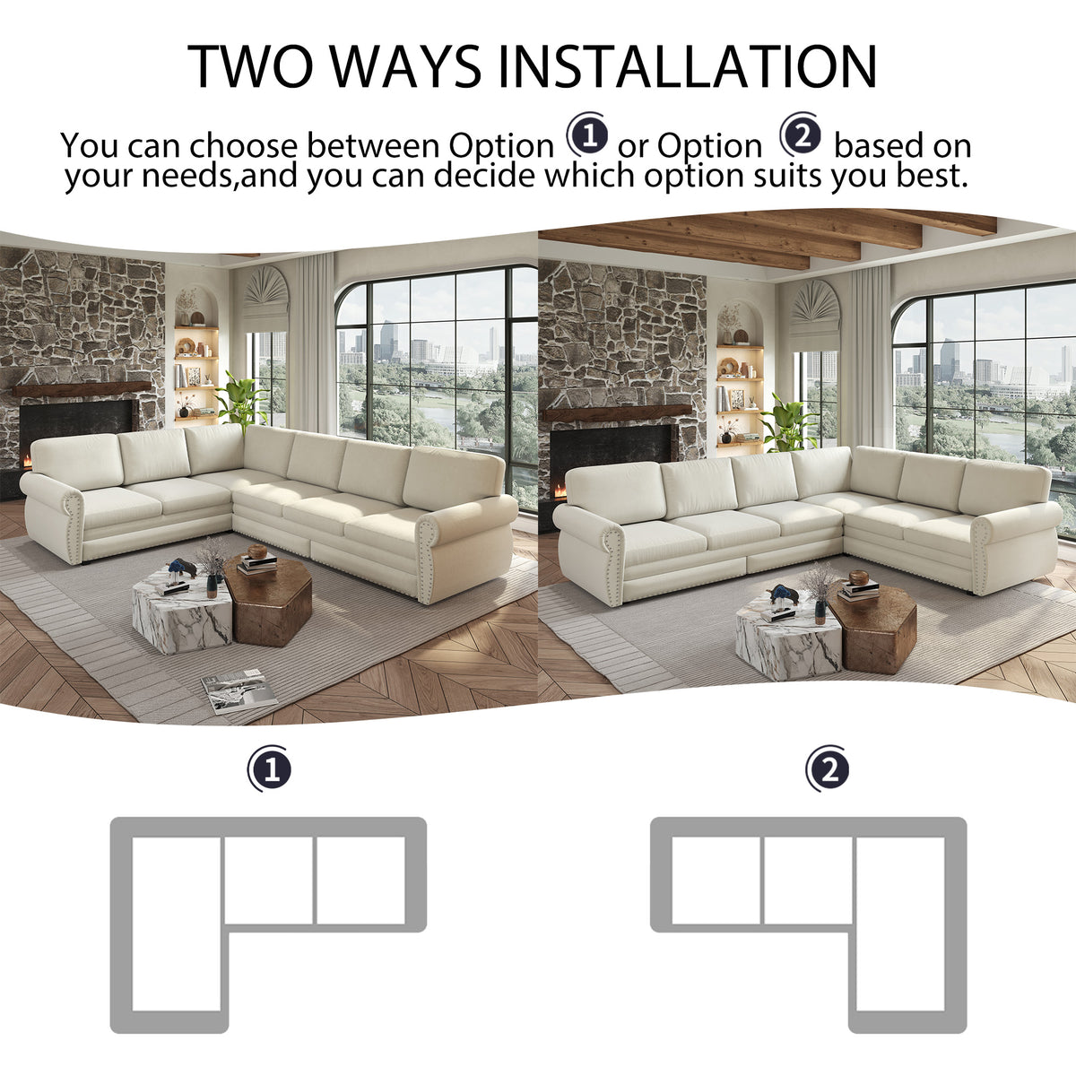 L-Shaped Chenille Sectional Sofa with Pull-Out Bed & Rolled Arm
