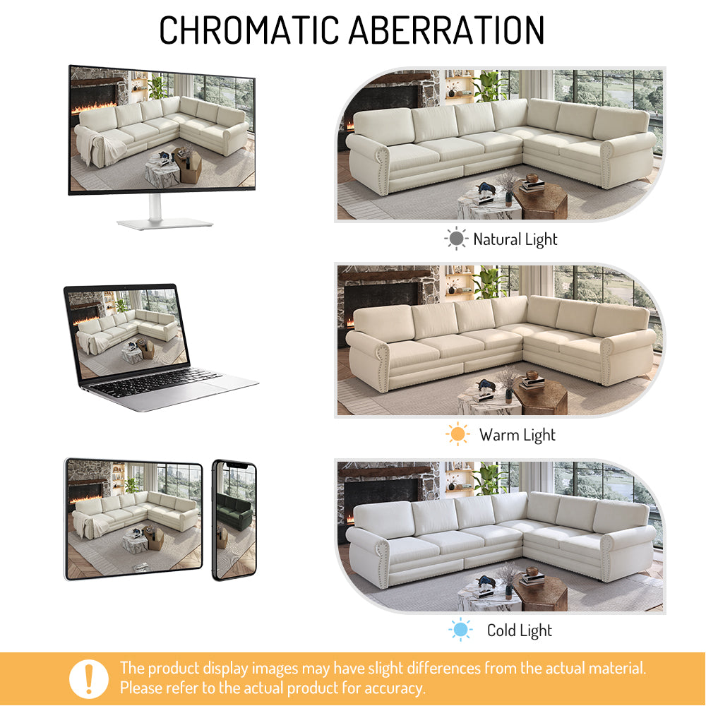 L-Shaped Chenille Sectional Sofa with Pull-Out Bed & Rolled Arm