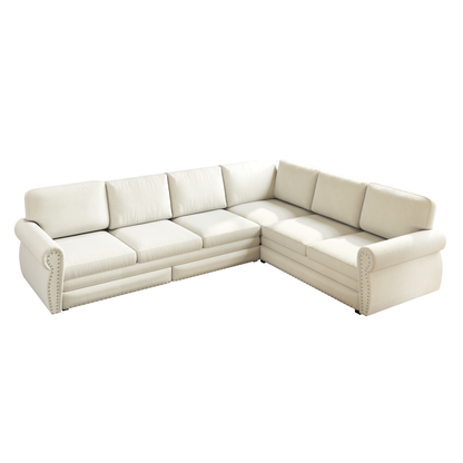 L-Shaped Chenille Sectional Sofa with Pull-Out Bed & Rolled Arm