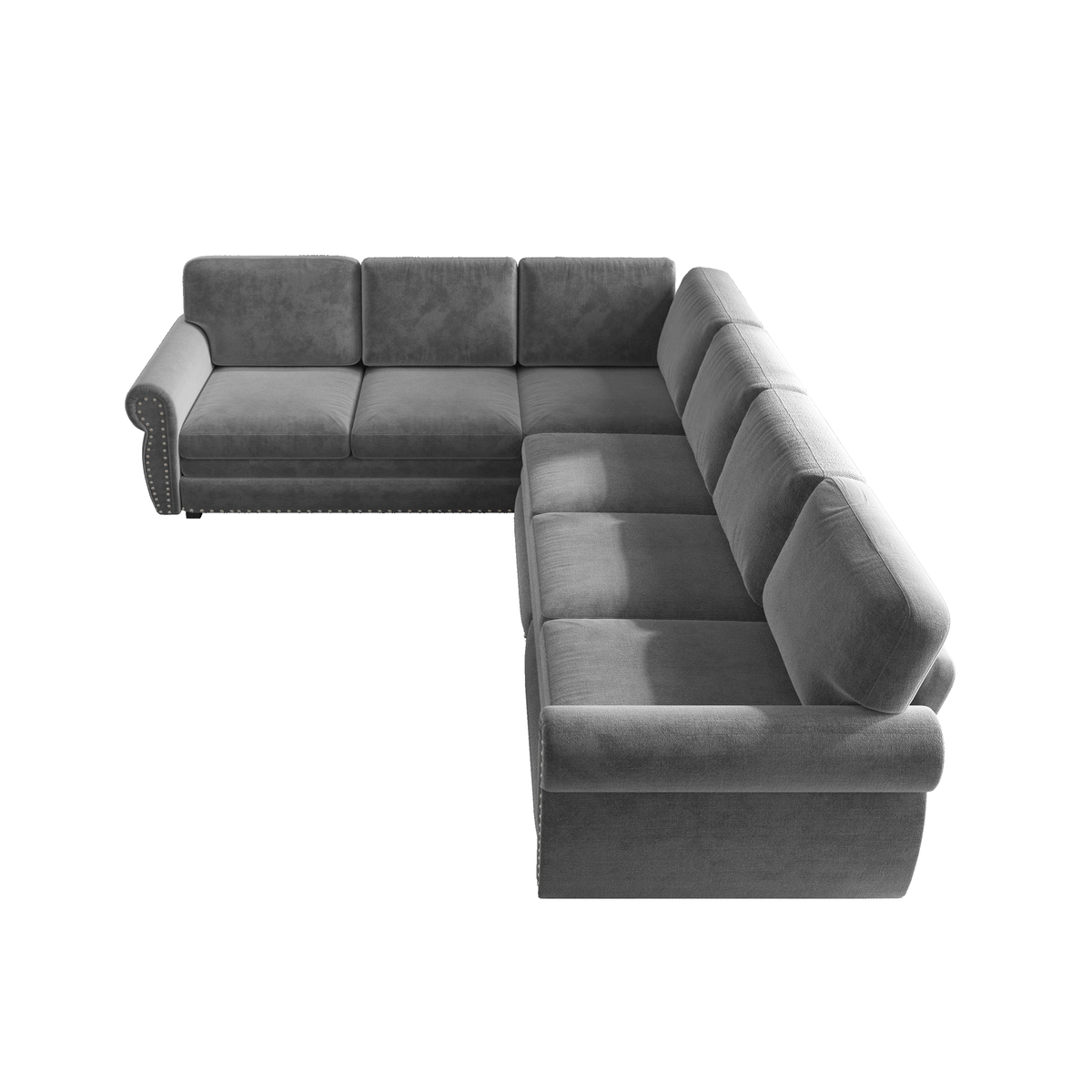 L-Shaped Chenille Sectional Sofa with Pull-Out Bed & Rolled Arm