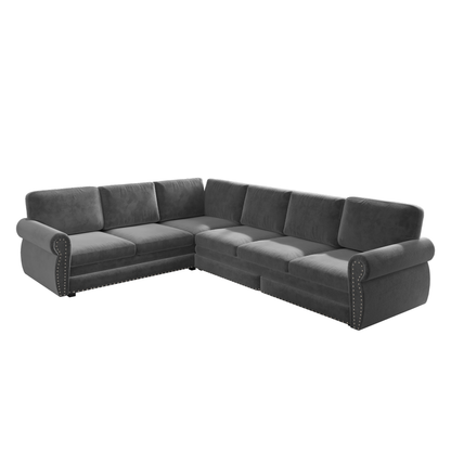 L-Shaped Chenille Sectional Sofa with Pull-Out Bed & Rolled Arm