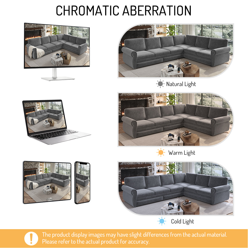 L-Shaped Chenille Sectional Sofa with Pull-Out Bed & Rolled Arm