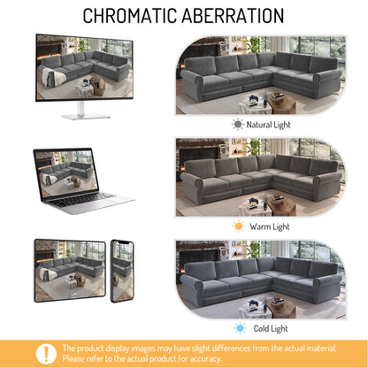 L-Shaped Chenille Sectional Sofa with Pull-Out Bed & Rolled Arm