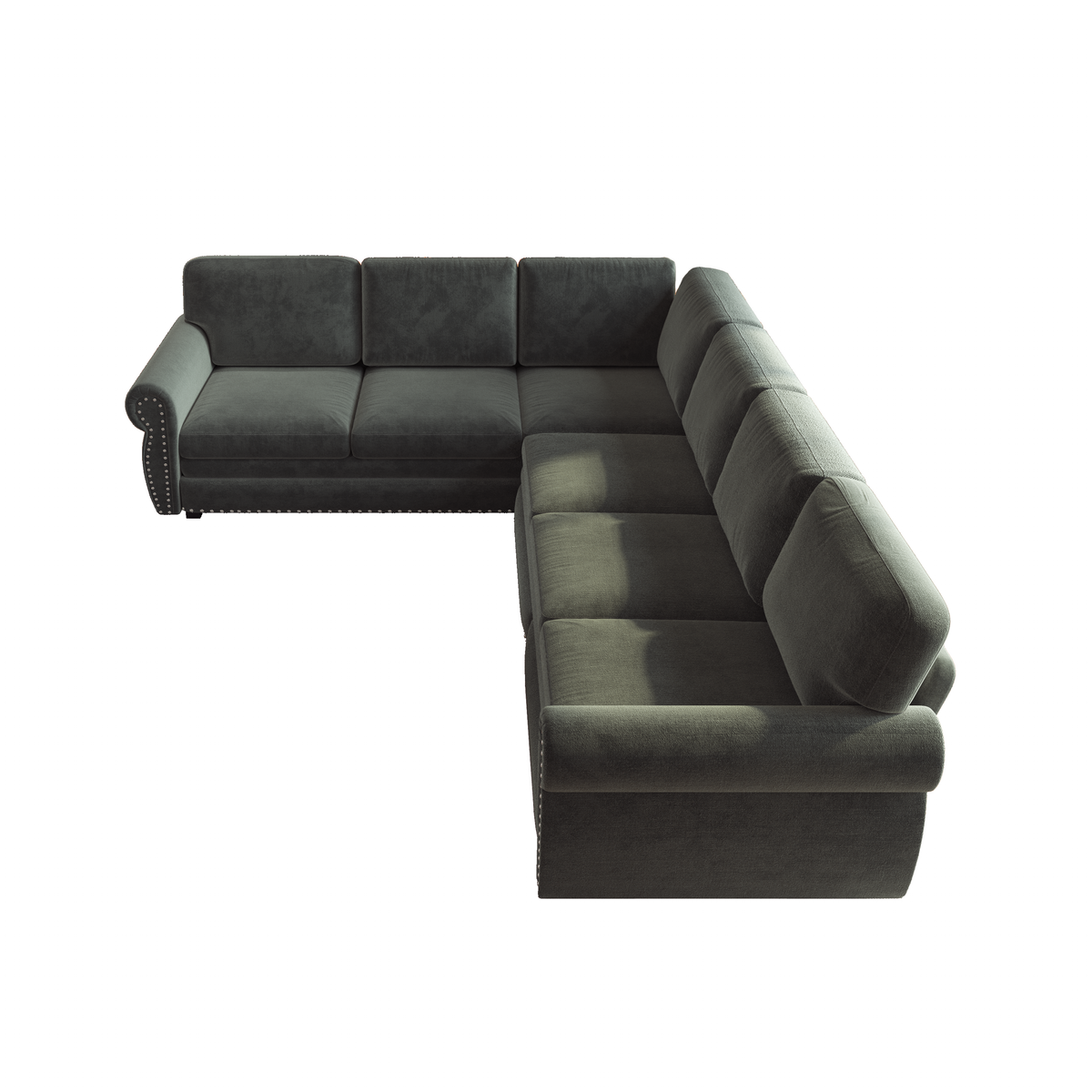 L-Shaped Chenille Sectional Sofa with Pull-Out Bed & Rolled Arm