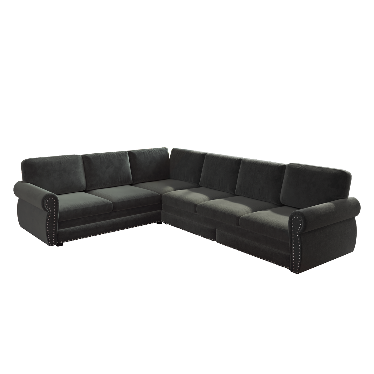 L-Shaped Chenille Sectional Sofa with Pull-Out Bed & Rolled Arm