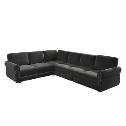 L-Shaped Chenille Sectional Sofa with Pull-Out Bed & Rolled Arm