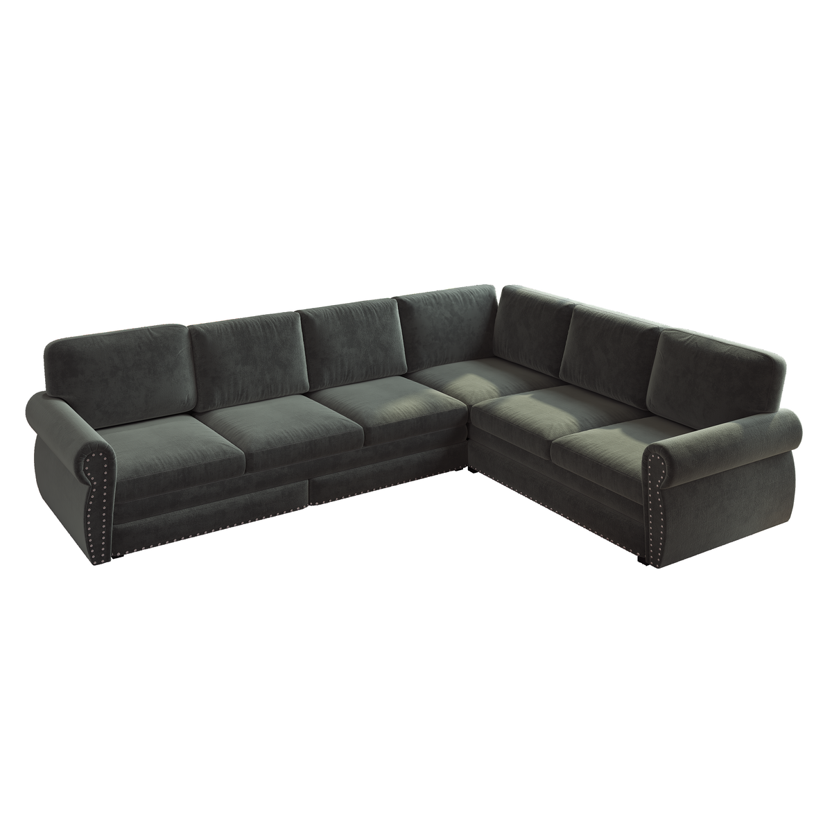 L-Shaped Chenille Sectional Sofa with Pull-Out Bed & Rolled Arm
