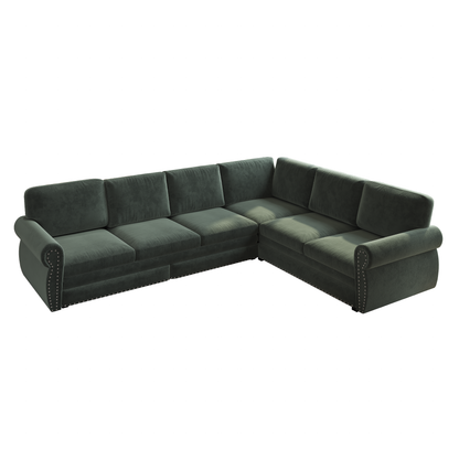 118" Oversized Convertible Sleeper Sofa with Nailhead Trim, L-Shaped Couch