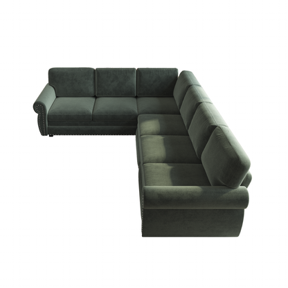 118" Oversized Convertible Sleeper Sofa with Nailhead Trim, L-Shaped Couch