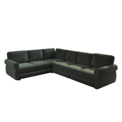 118" Oversized Convertible Sleeper Sofa with Nailhead Trim, L-Shaped Couch