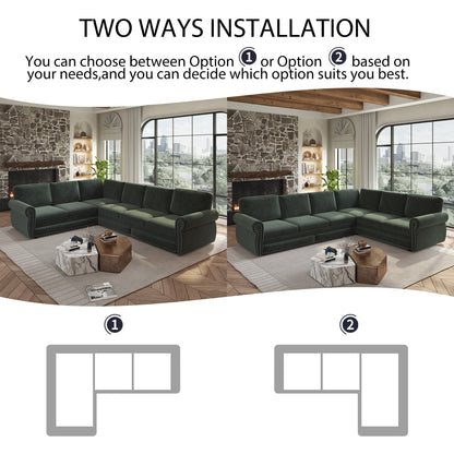 118" Oversized Convertible Sleeper Sofa with Nailhead Trim, L-Shaped Couch