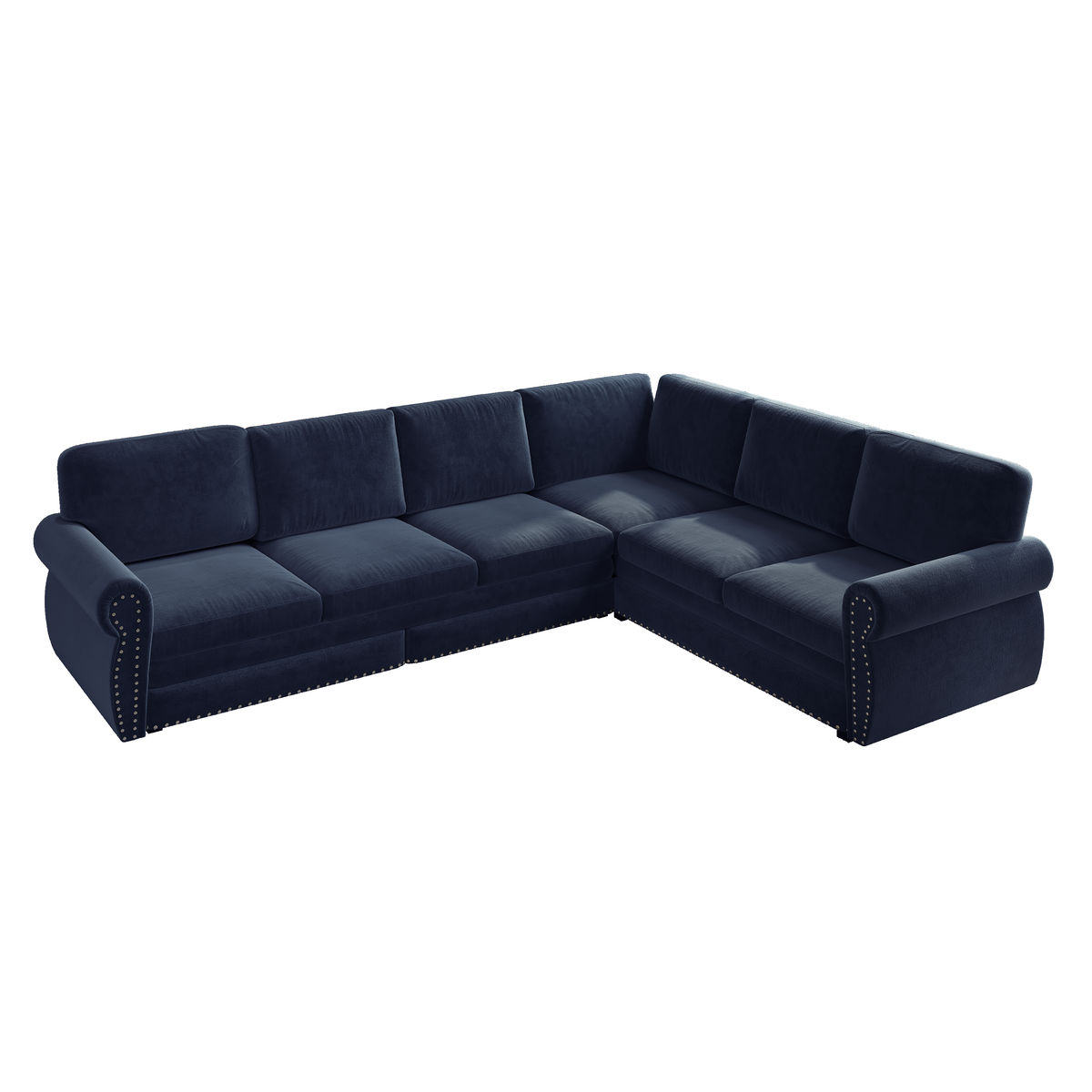 118" Oversized Convertible Sleeper Sofa with Nailhead Trim, L-Shaped Couch