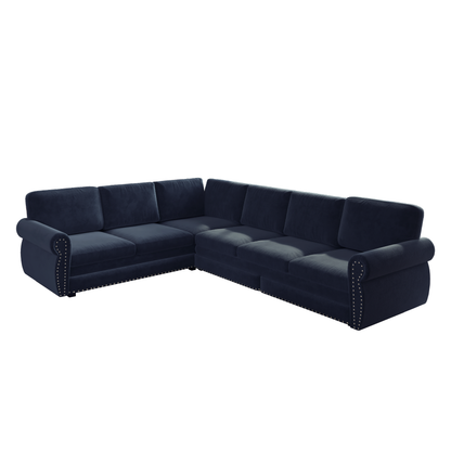 118" Oversized Convertible Sleeper Sofa with Nailhead Trim, L-Shaped Couch
