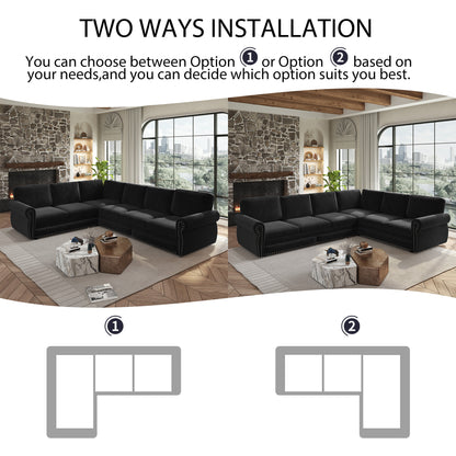 118" Oversized Convertible Sleeper Sofa with Nailhead Trim, L-Shaped Couch
