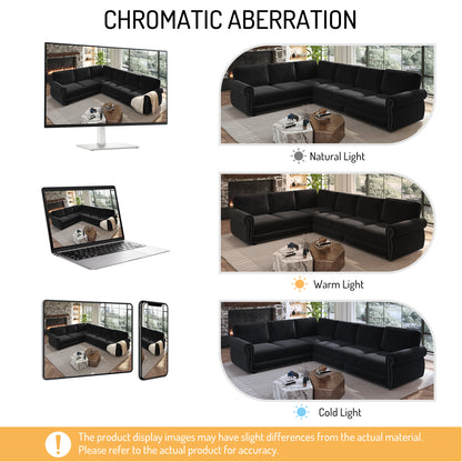 118" Oversized Convertible Sleeper Sofa with Nailhead Trim, L-Shaped Couch