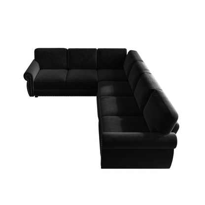 118" Oversized Convertible Sleeper Sofa with Nailhead Trim, L-Shaped Couch