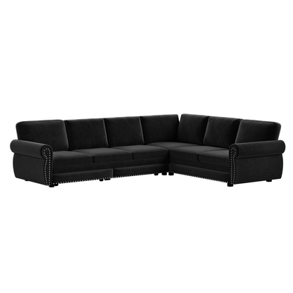 118" Oversized Convertible Sleeper Sofa with Nailhead Trim, L-Shaped Couch