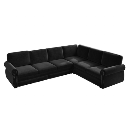 118" Oversized Convertible Sleeper Sofa with Nailhead Trim, L-Shaped Couch