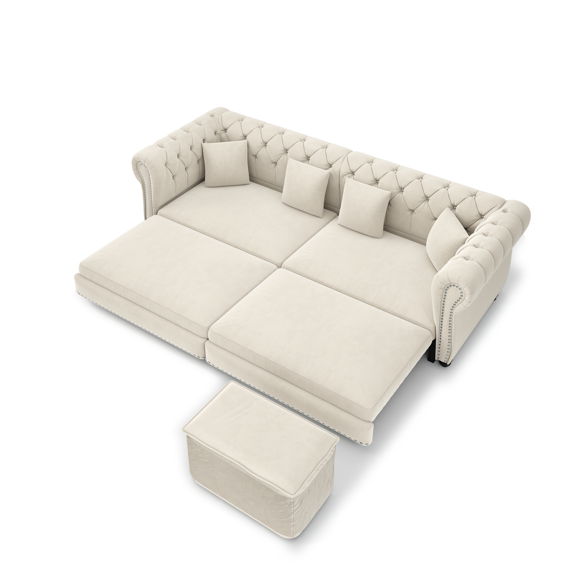 89" 3-Seater Velvet Chesterfield Sofa Bed with Movable Ottoman