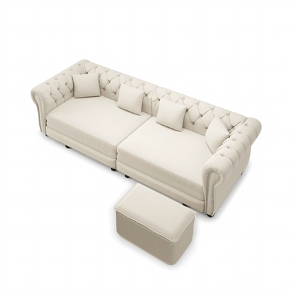 89" 3-Seater Velvet Chesterfield Sofa Bed with Movable Ottoman