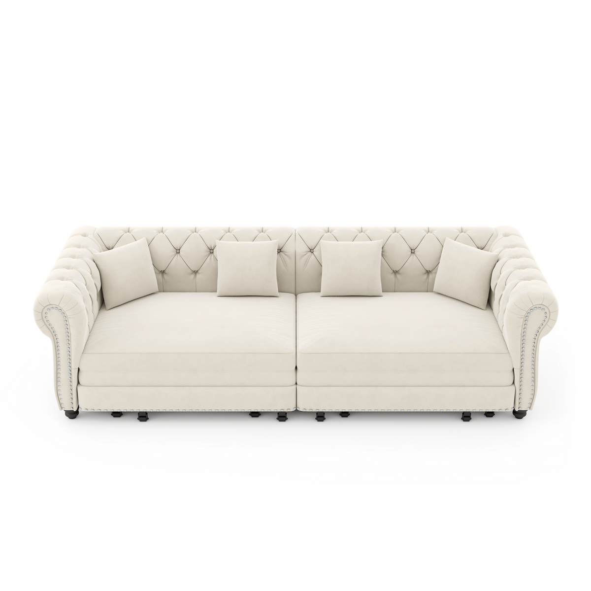 89" 3-Seater Velvet Chesterfield Sofa Bed with Movable Ottoman