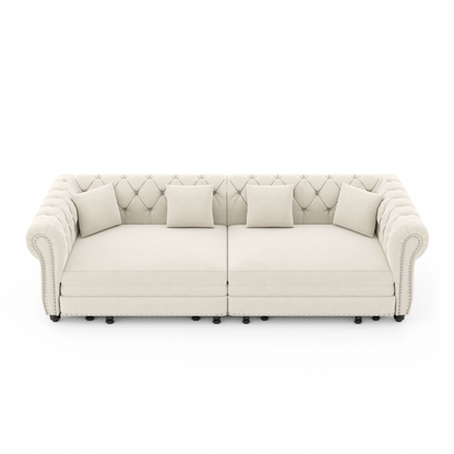 89" 3-Seater Velvet Chesterfield Sofa Bed with Movable Ottoman