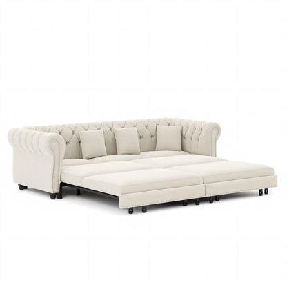 89" 3-Seater Velvet Chesterfield Sofa Bed with Movable Ottoman