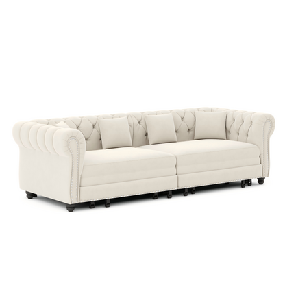 89" 3-Seater Velvet Chesterfield Sofa Bed with Movable Ottoman