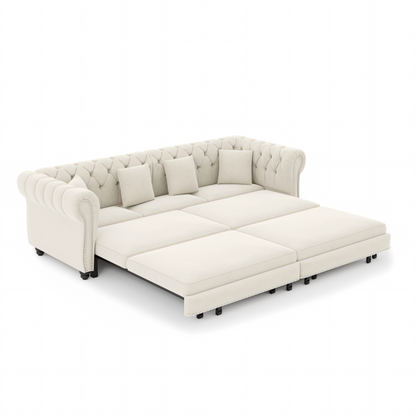 89" 3-Seater Velvet Chesterfield Sofa Bed with Movable Ottoman