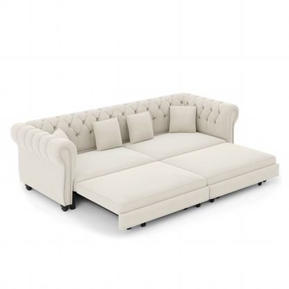 89" 3-Seater Velvet Chesterfield Sofa Bed with Movable Ottoman