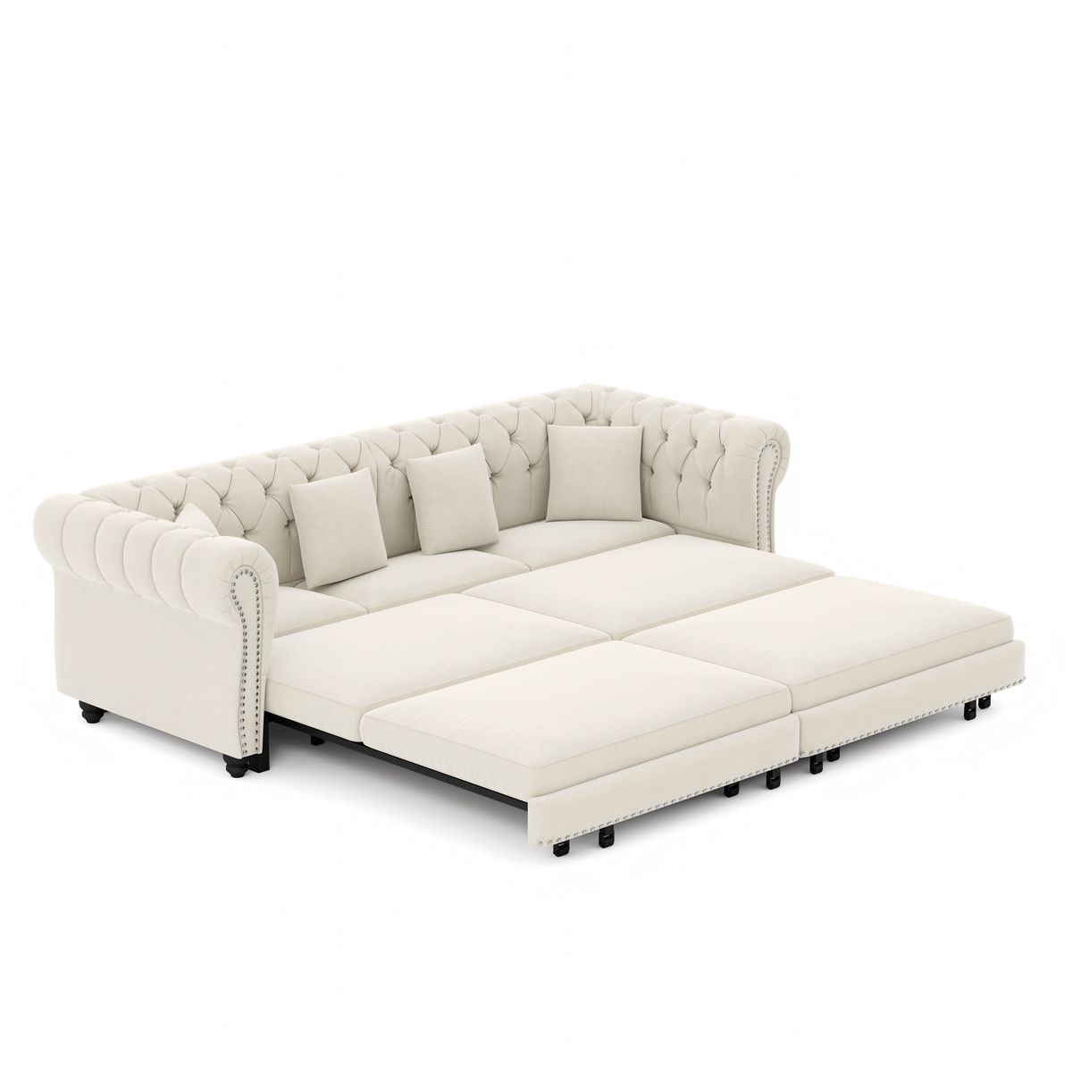 89" 3-Seater Velvet Chesterfield Sofa Bed with Movable Ottoman