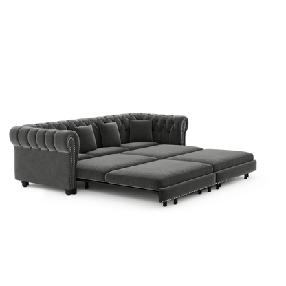 89" 3-Seater Velvet Chesterfield Sofa Bed with Movable Ottoman