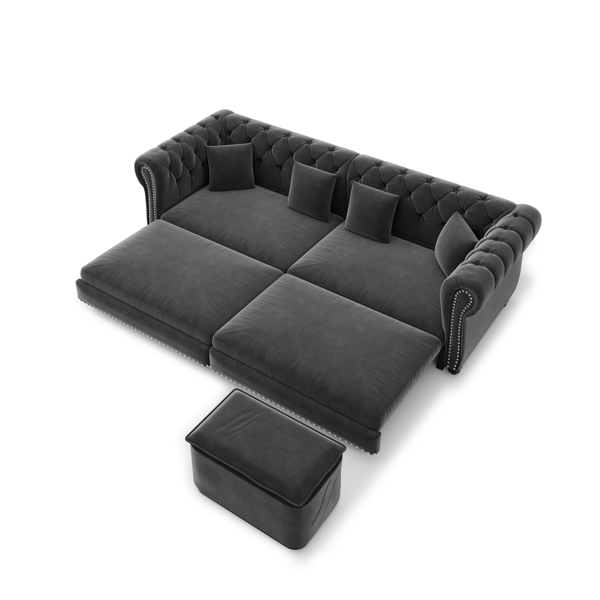 89" 3-Seater Velvet Chesterfield Sofa Bed with Movable Ottoman