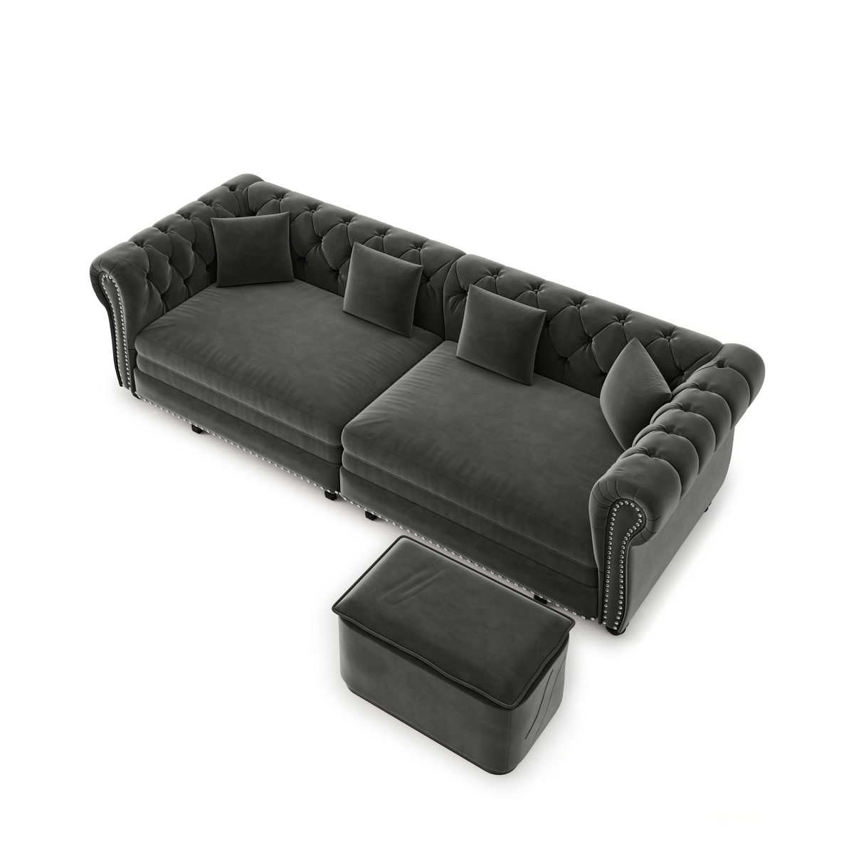 89" 3-Seater Velvet Chesterfield Sofa Bed with Movable Ottoman