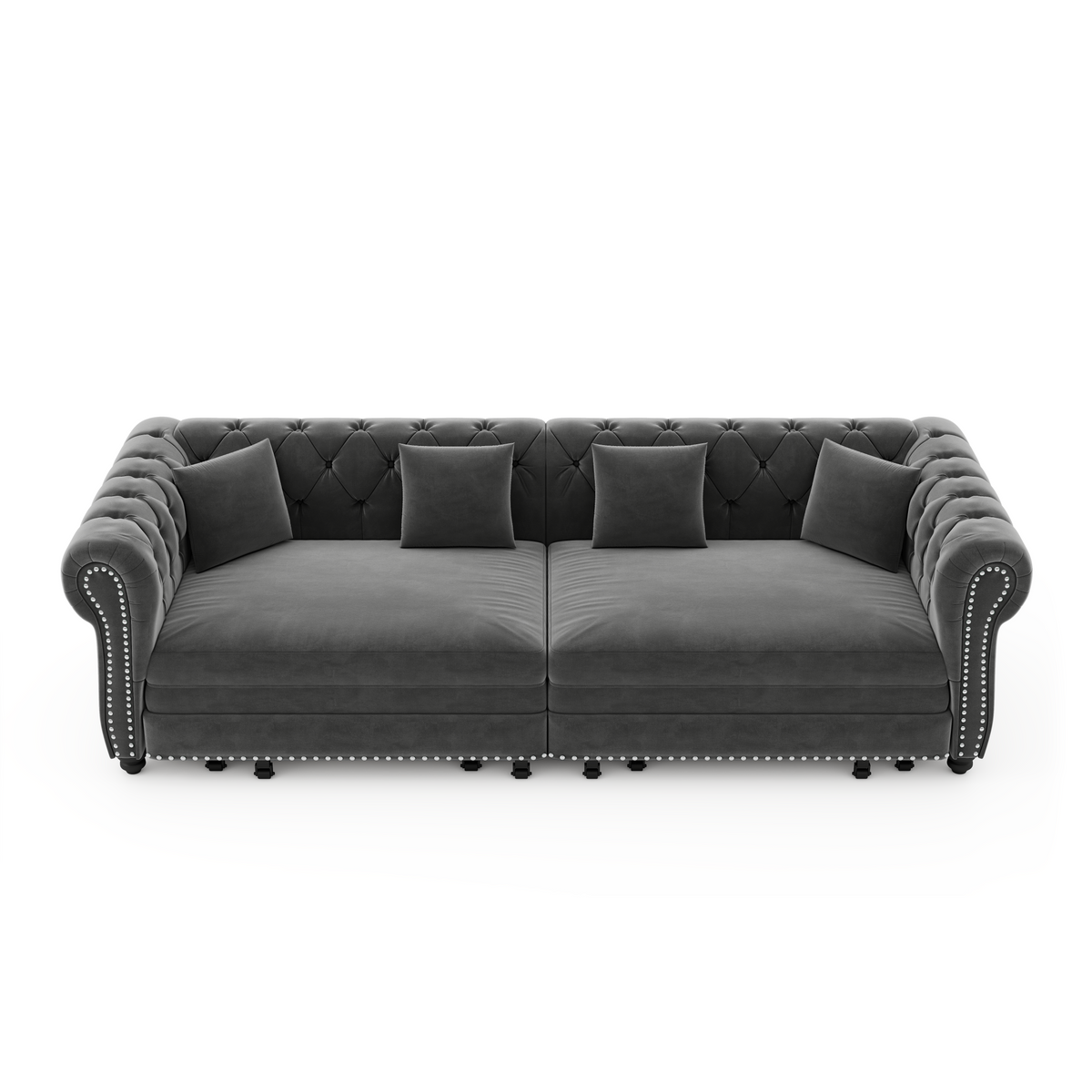 89" 3-Seater Velvet Chesterfield Sofa Bed with Movable Ottoman