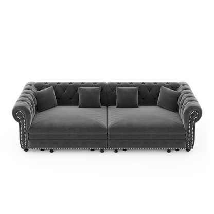 89" 3-Seater Velvet Chesterfield Sofa Bed with Movable Ottoman