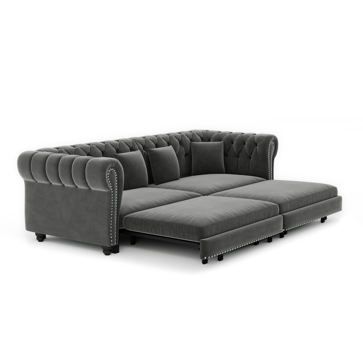 89" 3-Seater Velvet Chesterfield Sofa Bed with Movable Ottoman