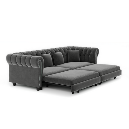 89" 3-Seater Velvet Chesterfield Sofa Bed with Movable Ottoman
