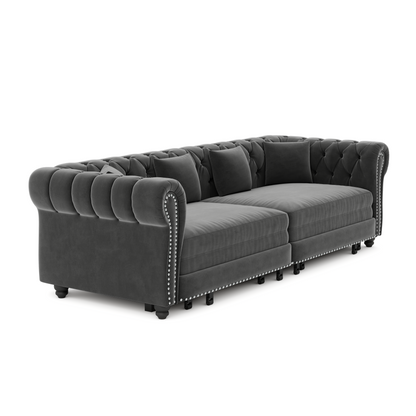 89" 3-Seater Velvet Chesterfield Sofa Bed with Movable Ottoman