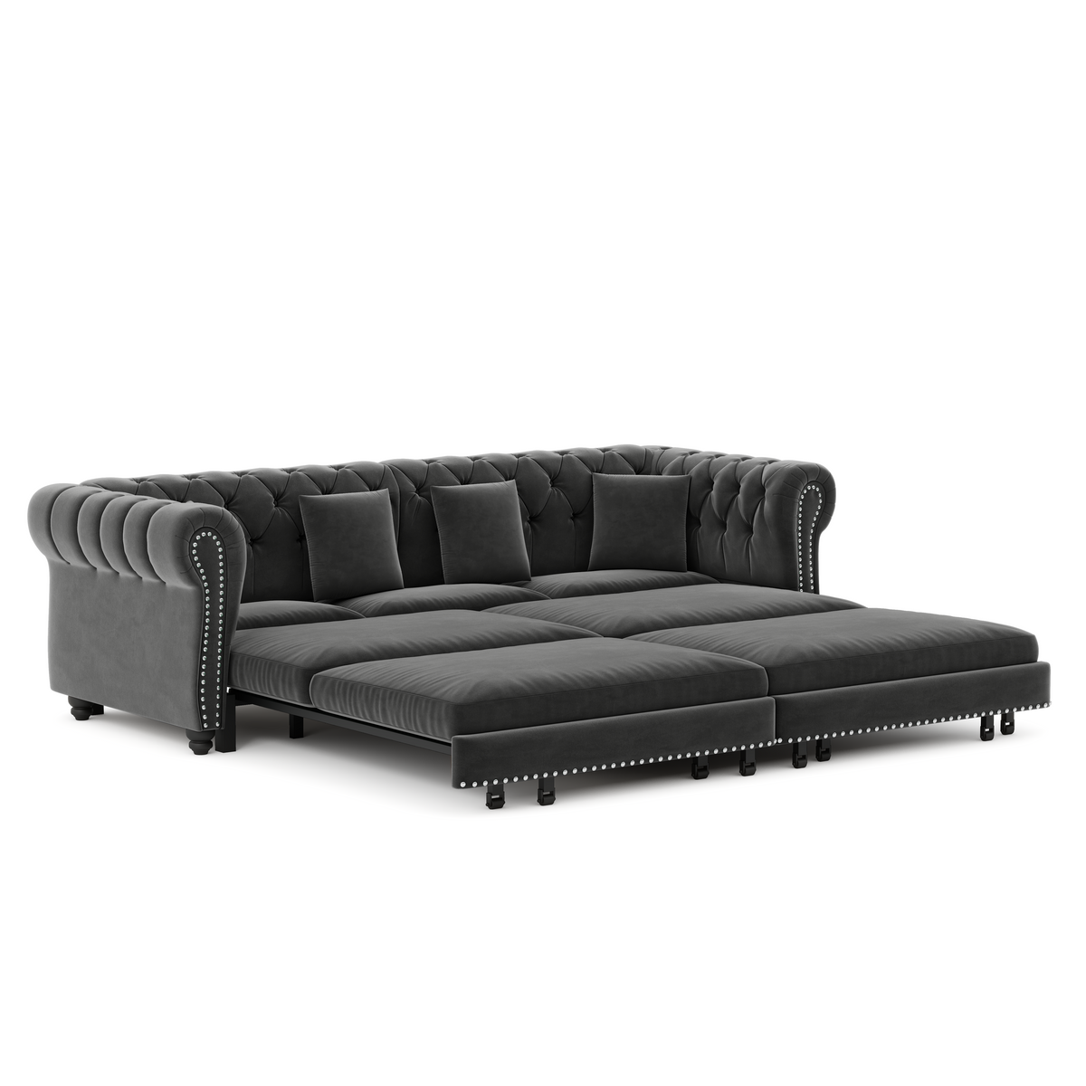 89" 3-Seater Velvet Chesterfield Sofa Bed with Movable Ottoman