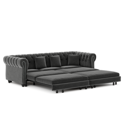 89" 3-Seater Velvet Chesterfield Sofa Bed with Movable Ottoman