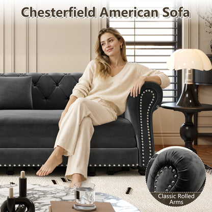 89" 3-Seater Velvet Chesterfield Sofa Bed with Movable Ottoman
