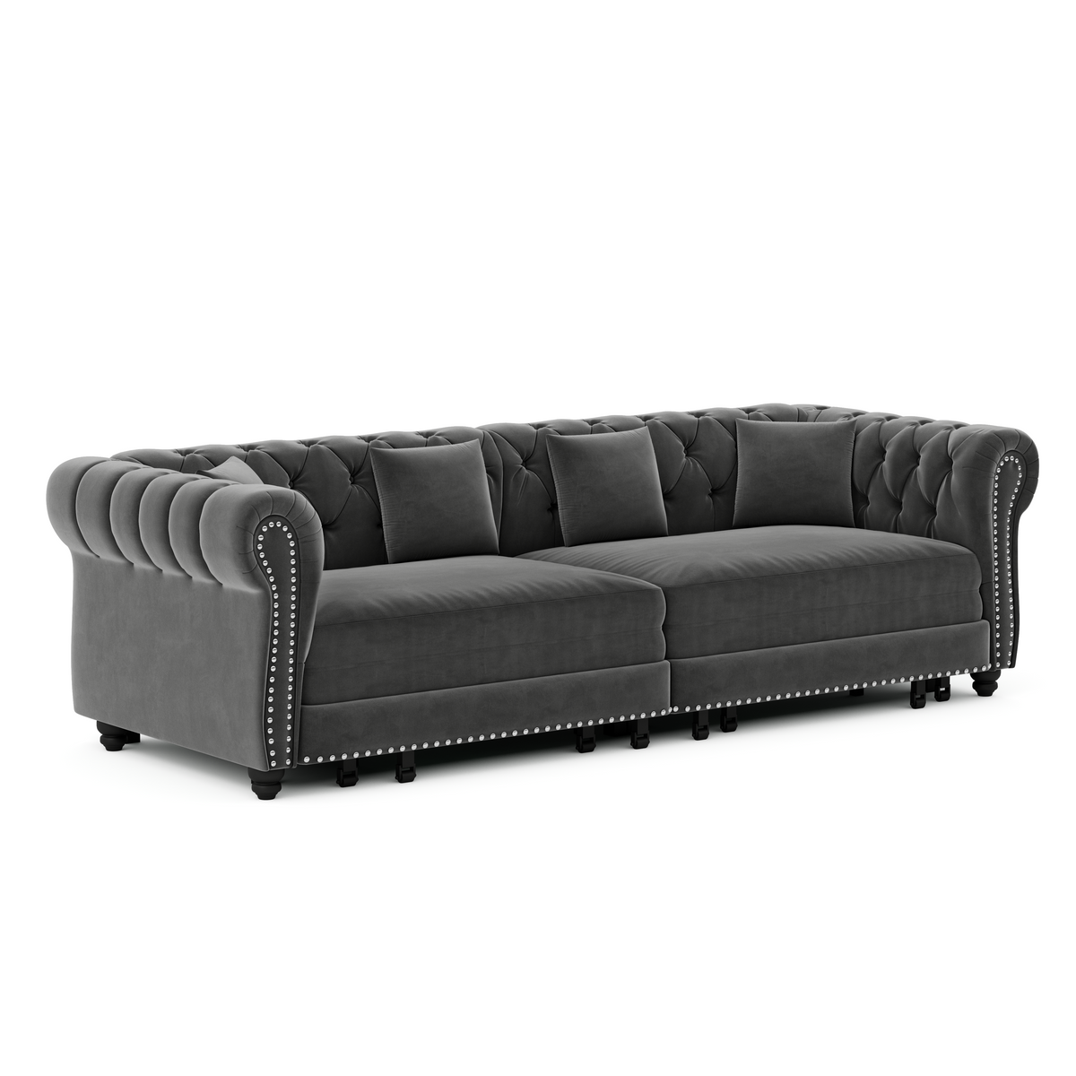 89" 3-Seater Velvet Chesterfield Sofa Bed with Movable Ottoman